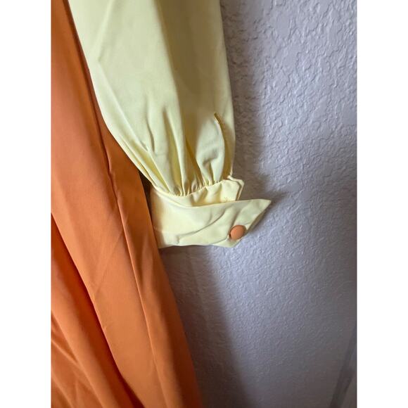 Vanity Fair Mod Yellow Orange Nylon Gown Lounge Dress Small Big Collar 60s 70s - Picture 6 of 13
